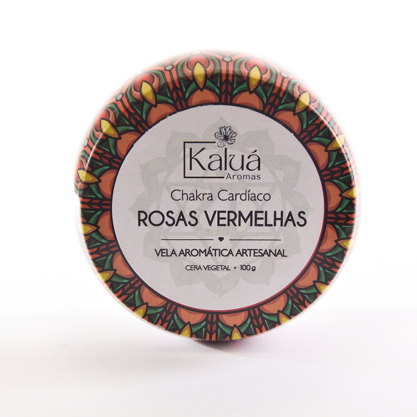 Vela Aromática Mandala Chakra Cardíaco Rosas Vermelhas 100g | Vela Energética Holística para Amor, Equilíbrio e Presente